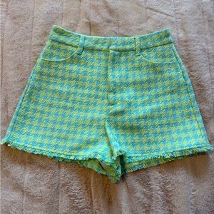 Zara High Waist Yellow and Blue Patterned Shorts